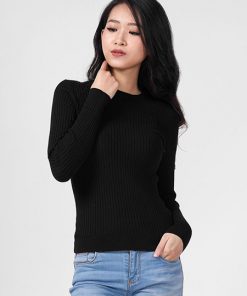 Áo len nữ mỏng, cổ tròn dài tay dệt đố